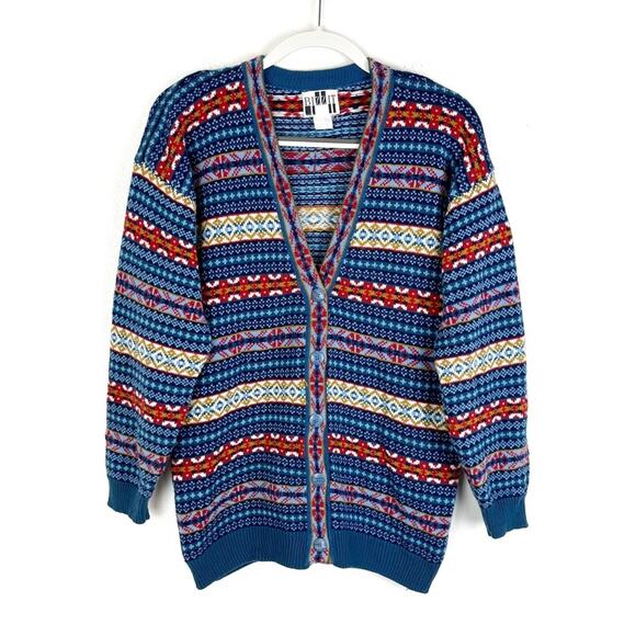 Vintage Cardigan Sweater Button Down Drop Shoulder Seam Academia Old School Gpa - Picture 1 of 6